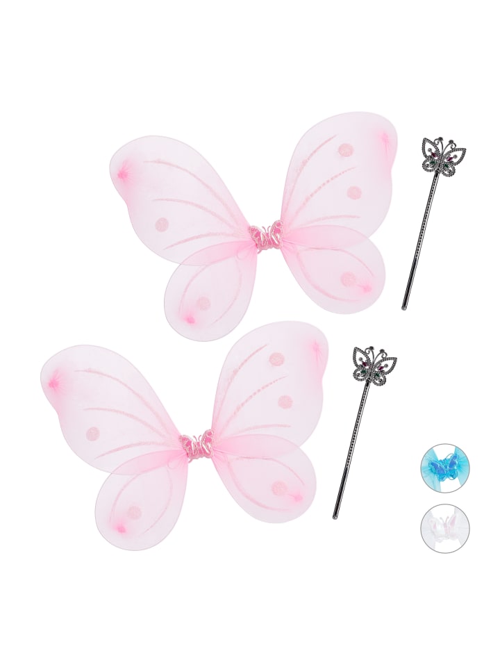relaxdays 2x Feenflügel/Zauberstab in Pink/Silber günstig kaufen onesize