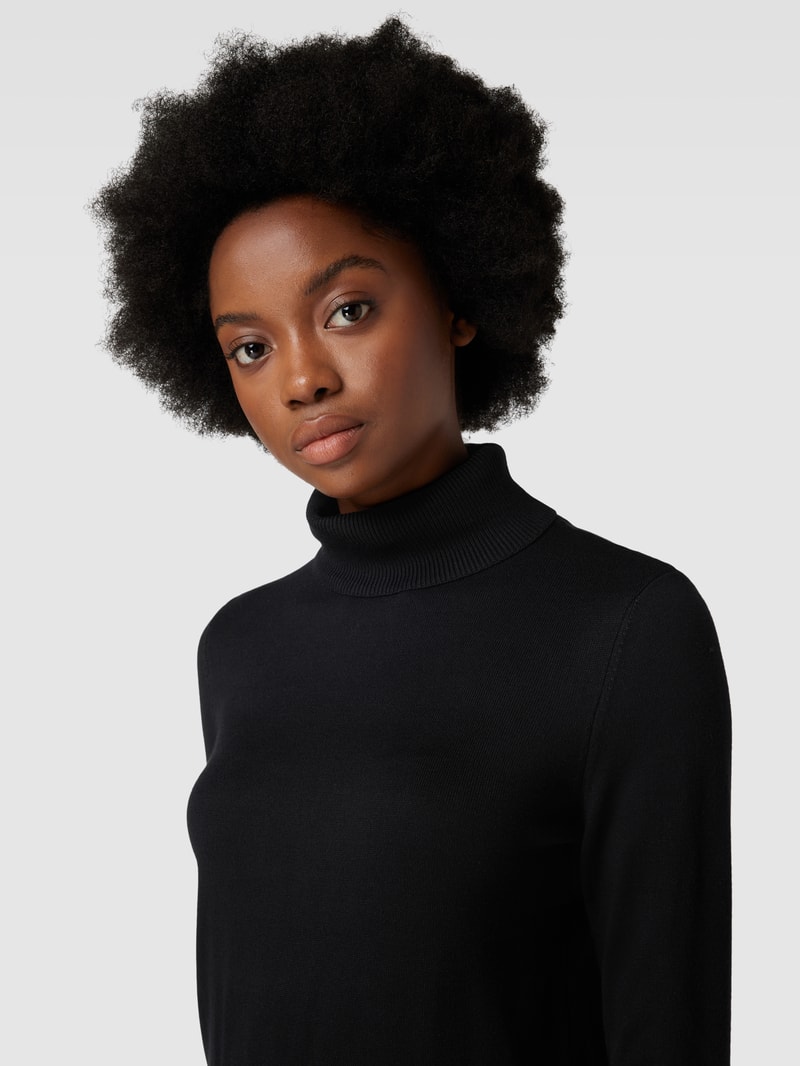 Rollkragenpullover in unifarbenem Design mit Label-Detail in schwarz