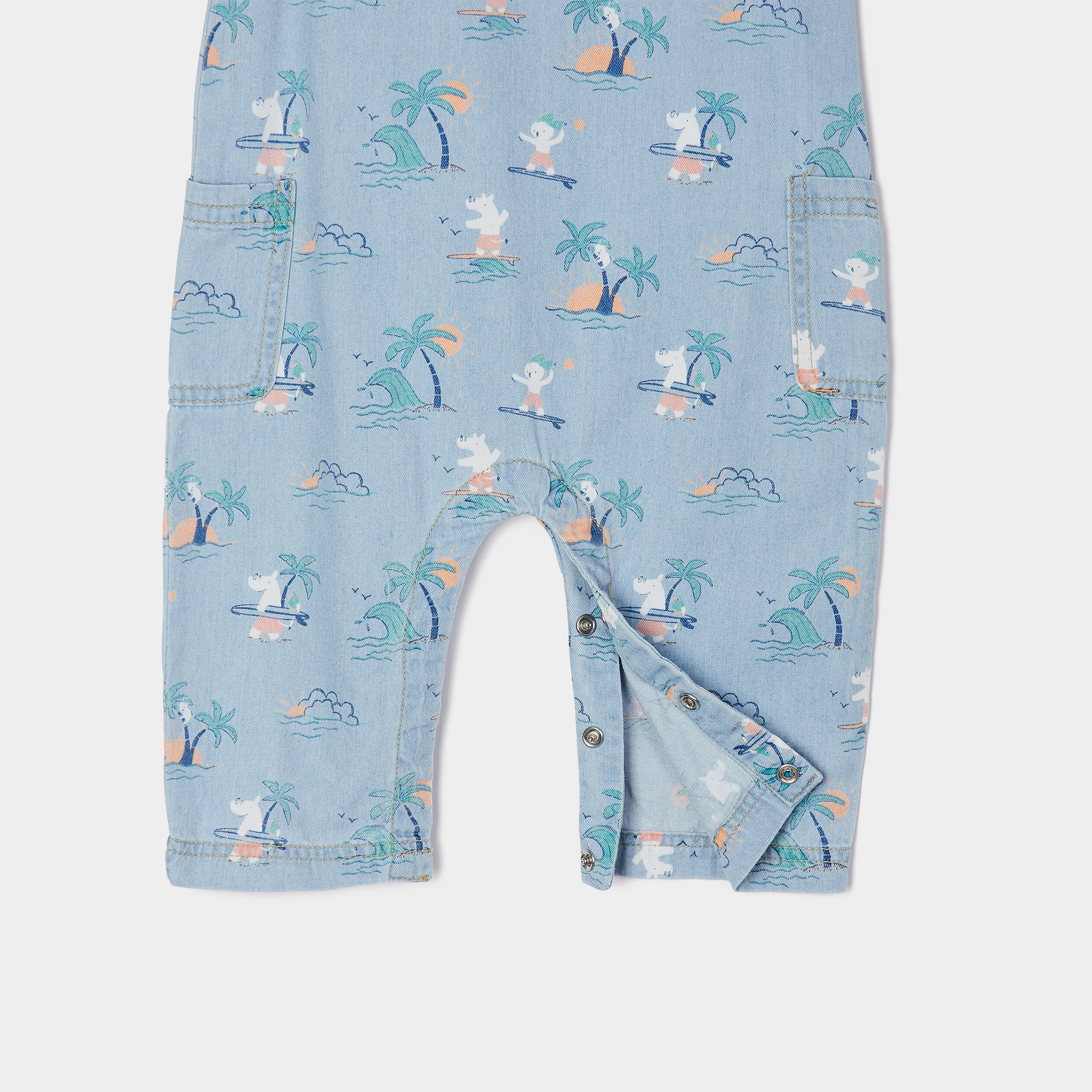 Ensemble 2 pièces combinaison et chapeau denim bleach bébé garçon | La Halle