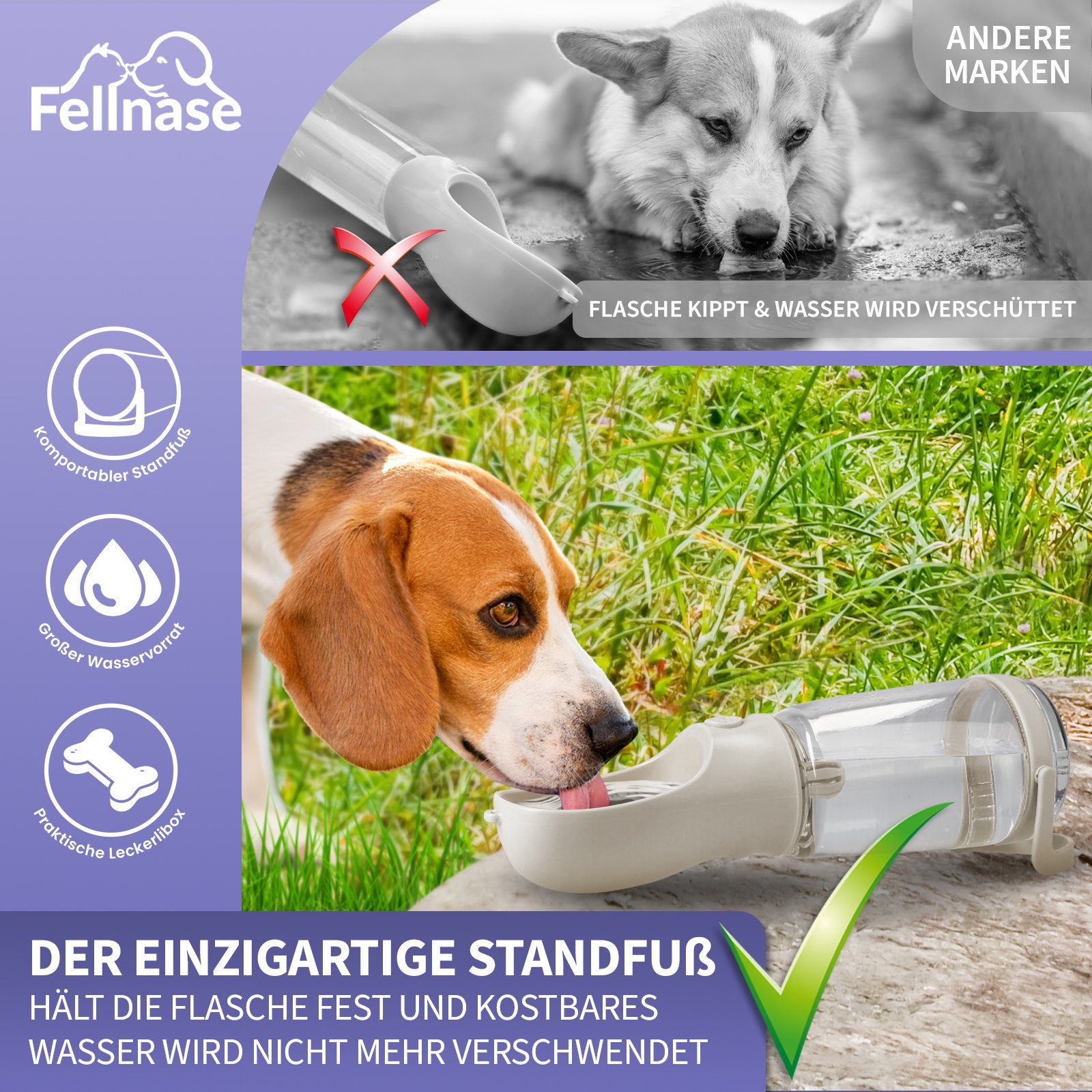 Fellnase Hunde-Futterautomat Hunde Tinkflasche mit Futterbox 500 ml