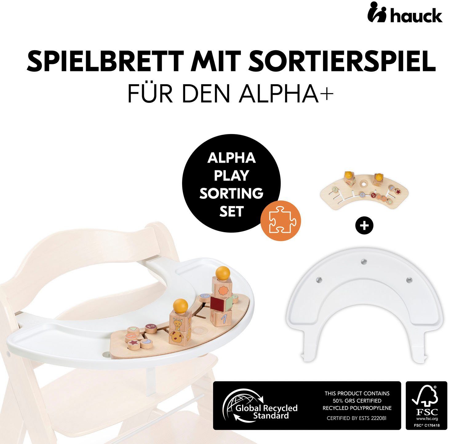 Hauck Hochstuhltablett Alpha Play Sorting Set Giraffe, Holz, Kunststoff, FSC® - schützt Wald - weltweit