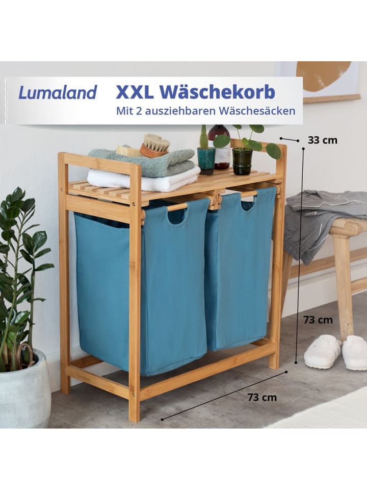 Lumaland Lumaland Wäschekorb aus Bambus mit 2 ausziehbaren Wäschesäcken - Farbe Blau günstig kaufen onesize