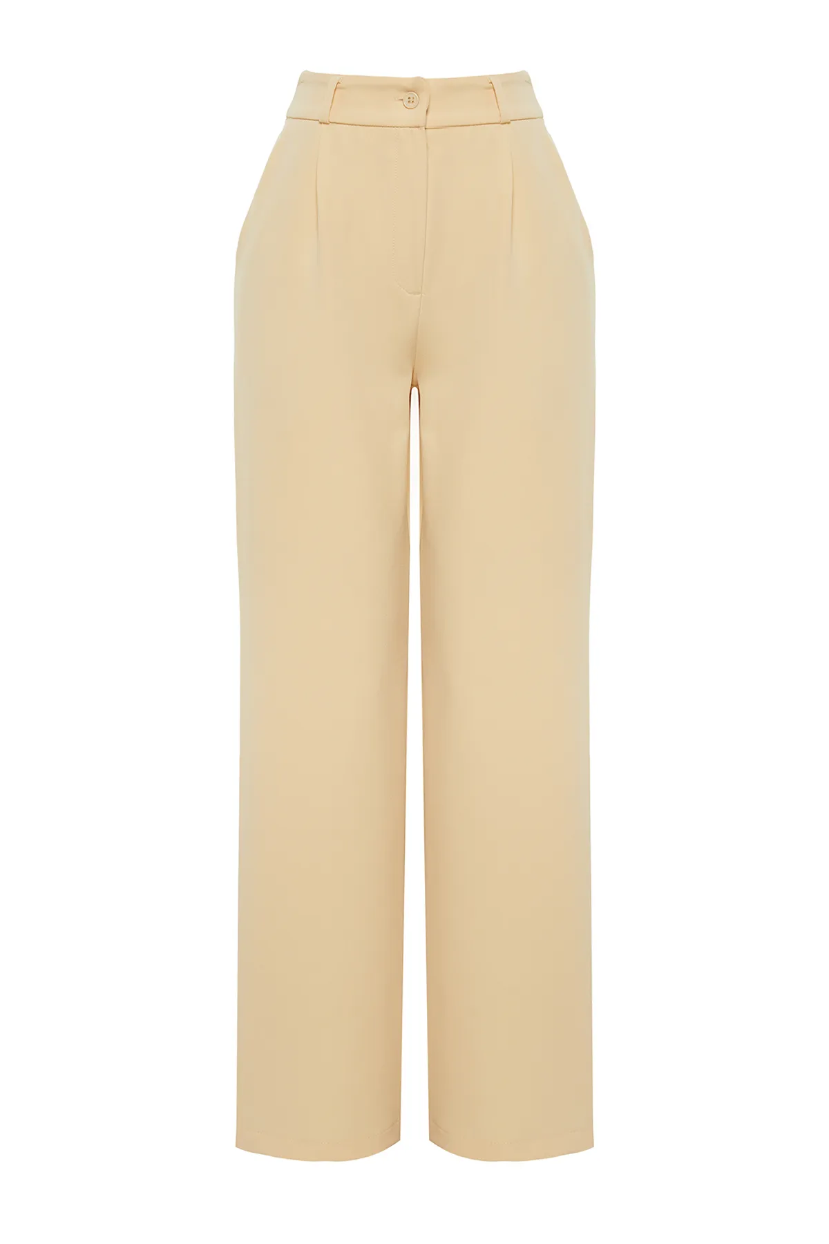 Trendyol Collection  Hellgelbe, gewebte Hose mit hoher Taille und weitem Bein/Plissee mit weitem Bein TWOAW21PL0076