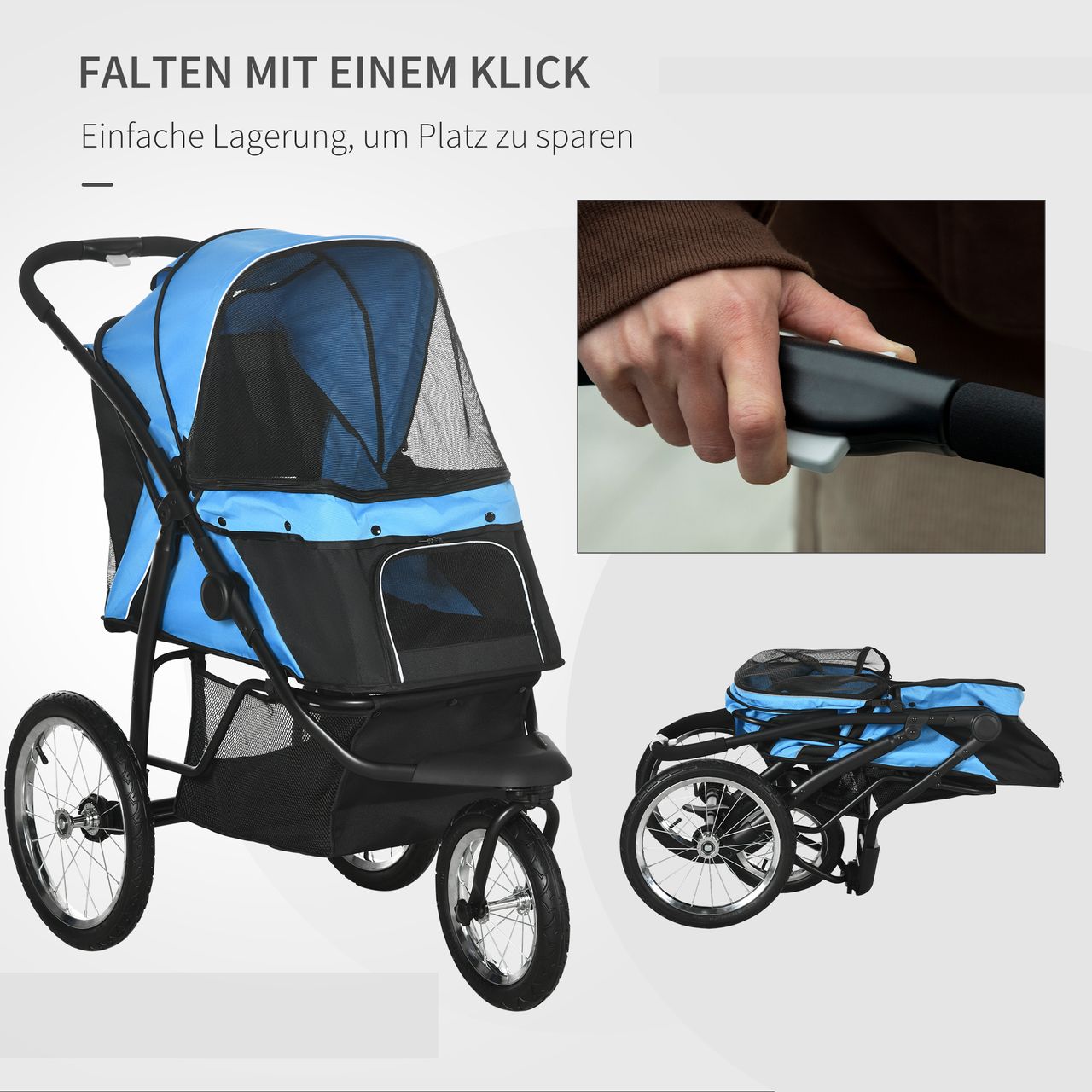 PawHut Hundebuggy mit Reflektoren, Faltbarer Katzenbuggy für Kleine Mittle Hunde