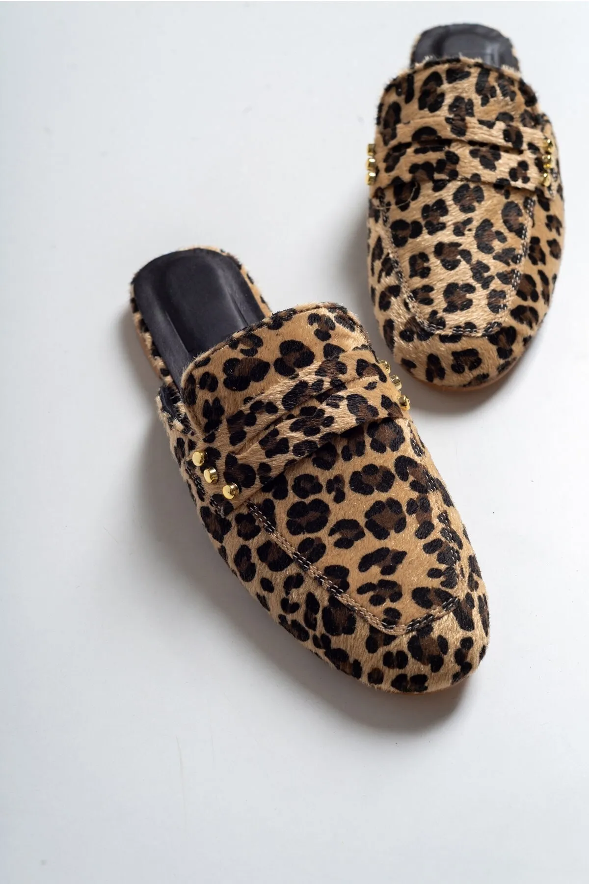 LuviShoes  Braune Leoparden-Hausschuhe aus echtem Leder für Damen