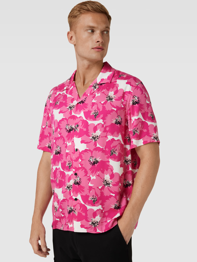 Freizeithemd aus Viskose mit floralem Muster in pink