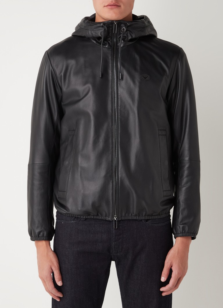 Jachetă cu glugă din piele de miel Emporio Armani