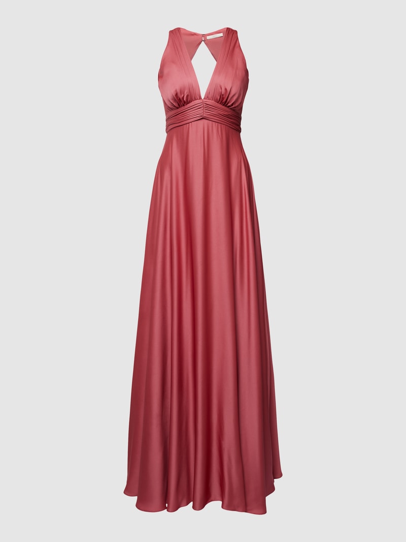 Abendkleid mit Raffungen in rostrot meliert