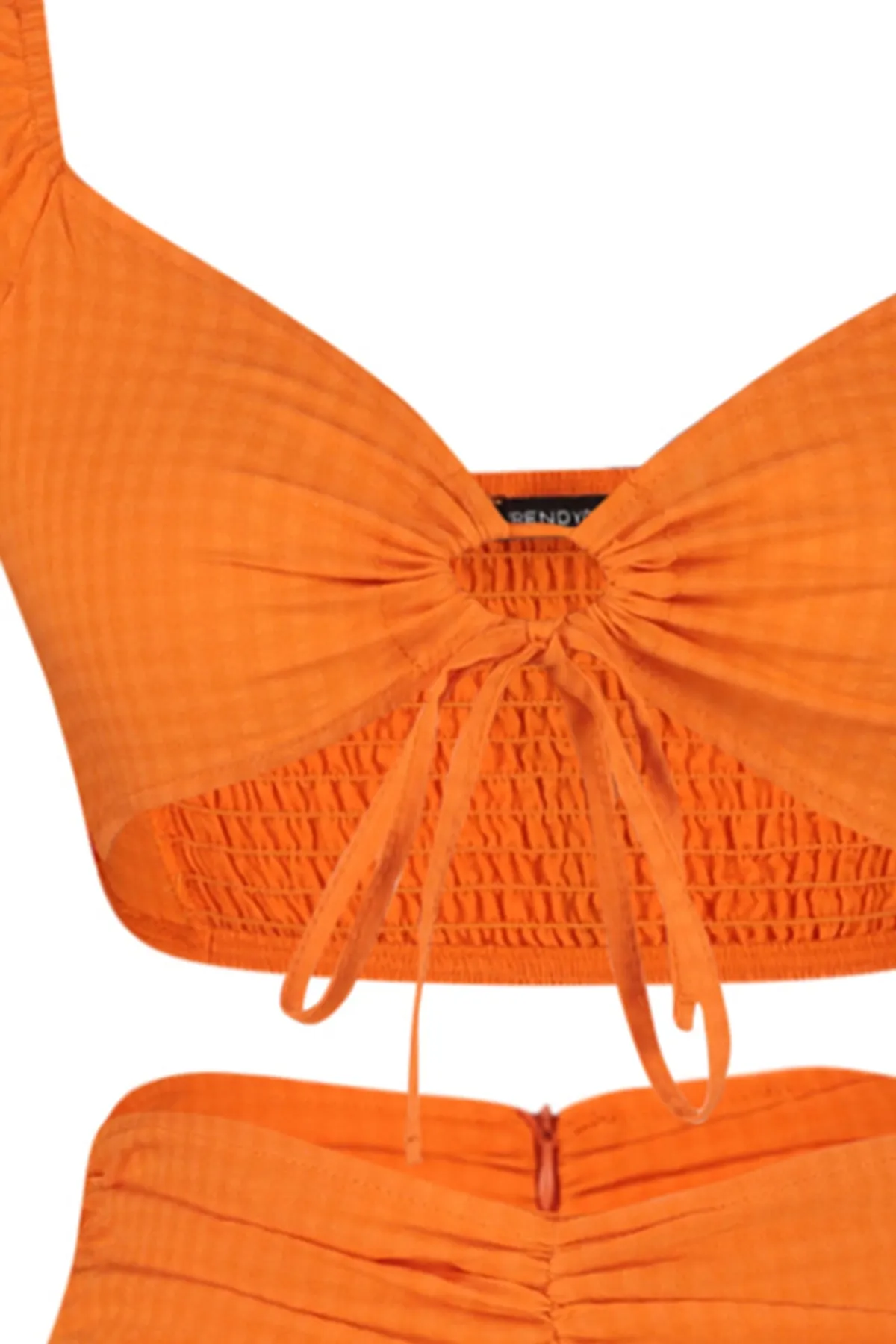 Trendyol Collection  Orangefarbenes, gewebtes, gerafftes Blusen-Rock-Set TBESS23AU00127