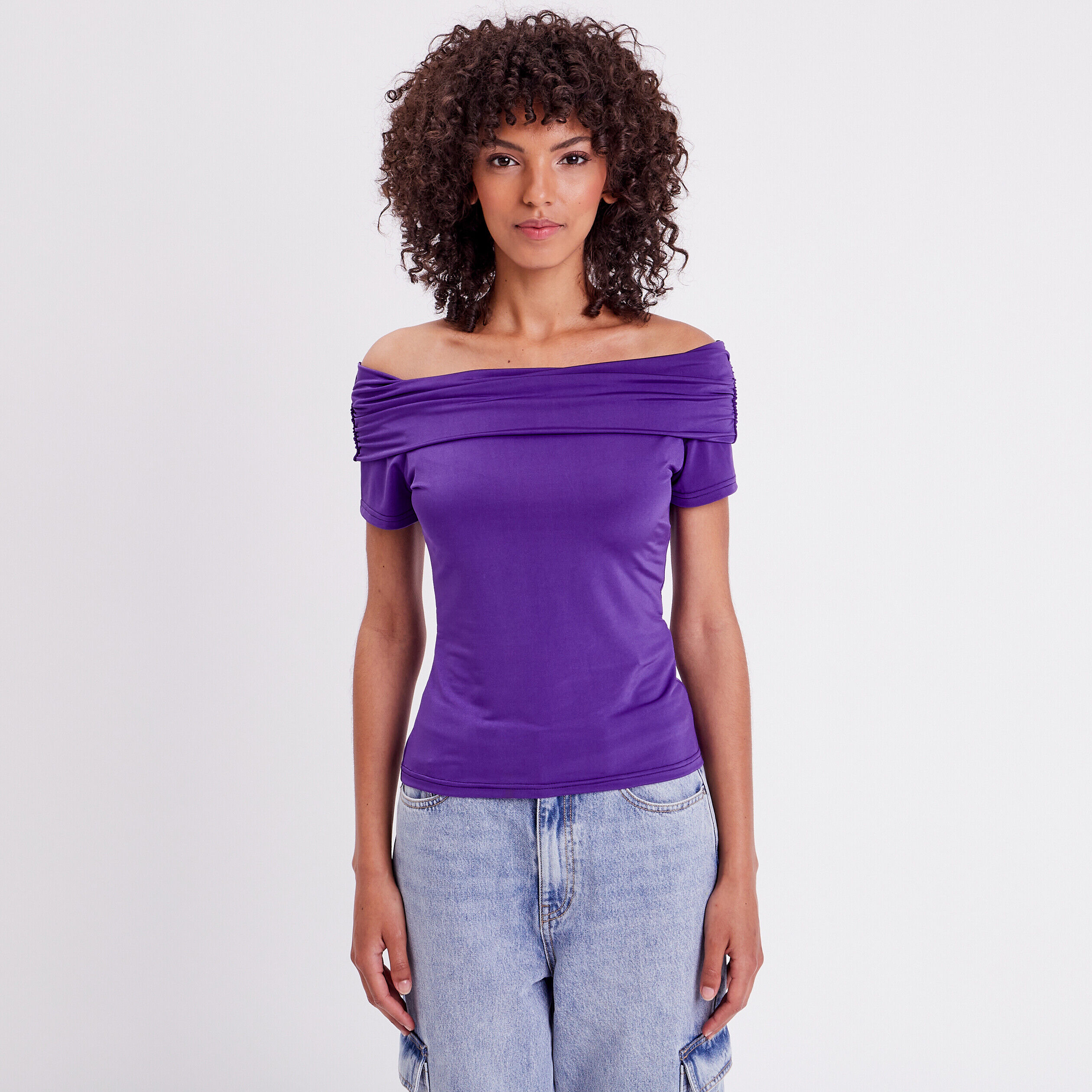 T-shirt col bardot violet femme | Cache Cache