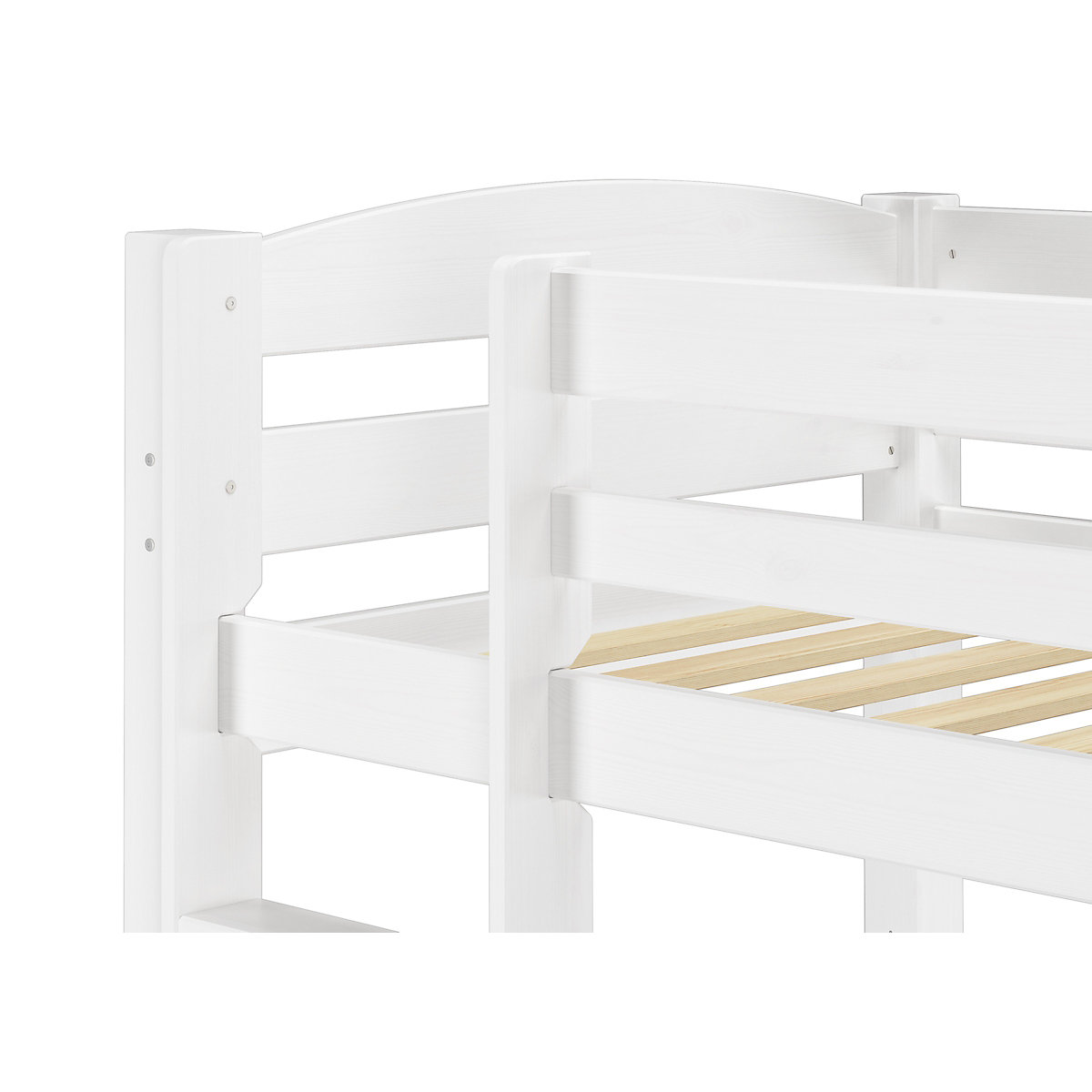 Stockbett 90x200 Kiefer weiß Rollroste, Matratzen, Gästebettkasten