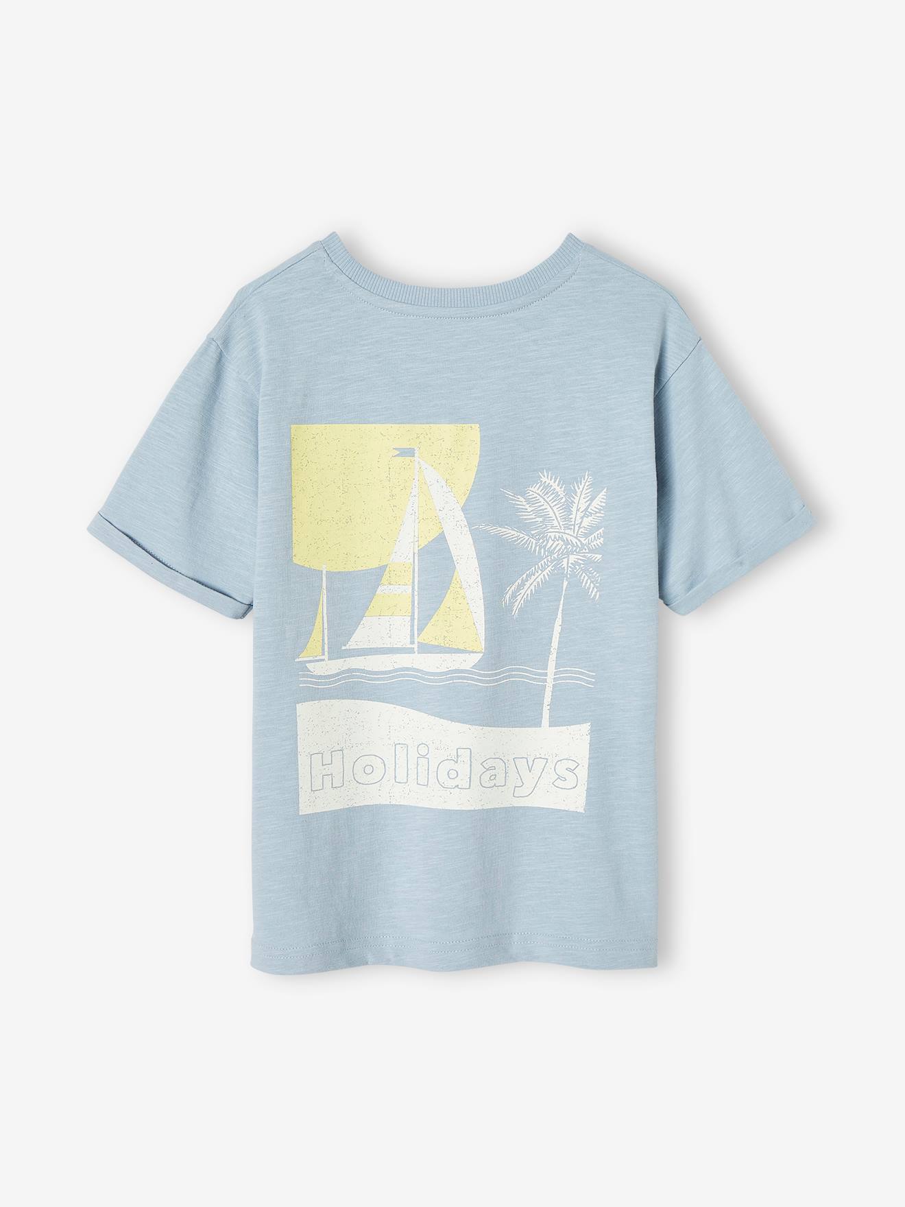 Vertbaudet Jungen T-Shirt, Boot-Print hinten - hellblau