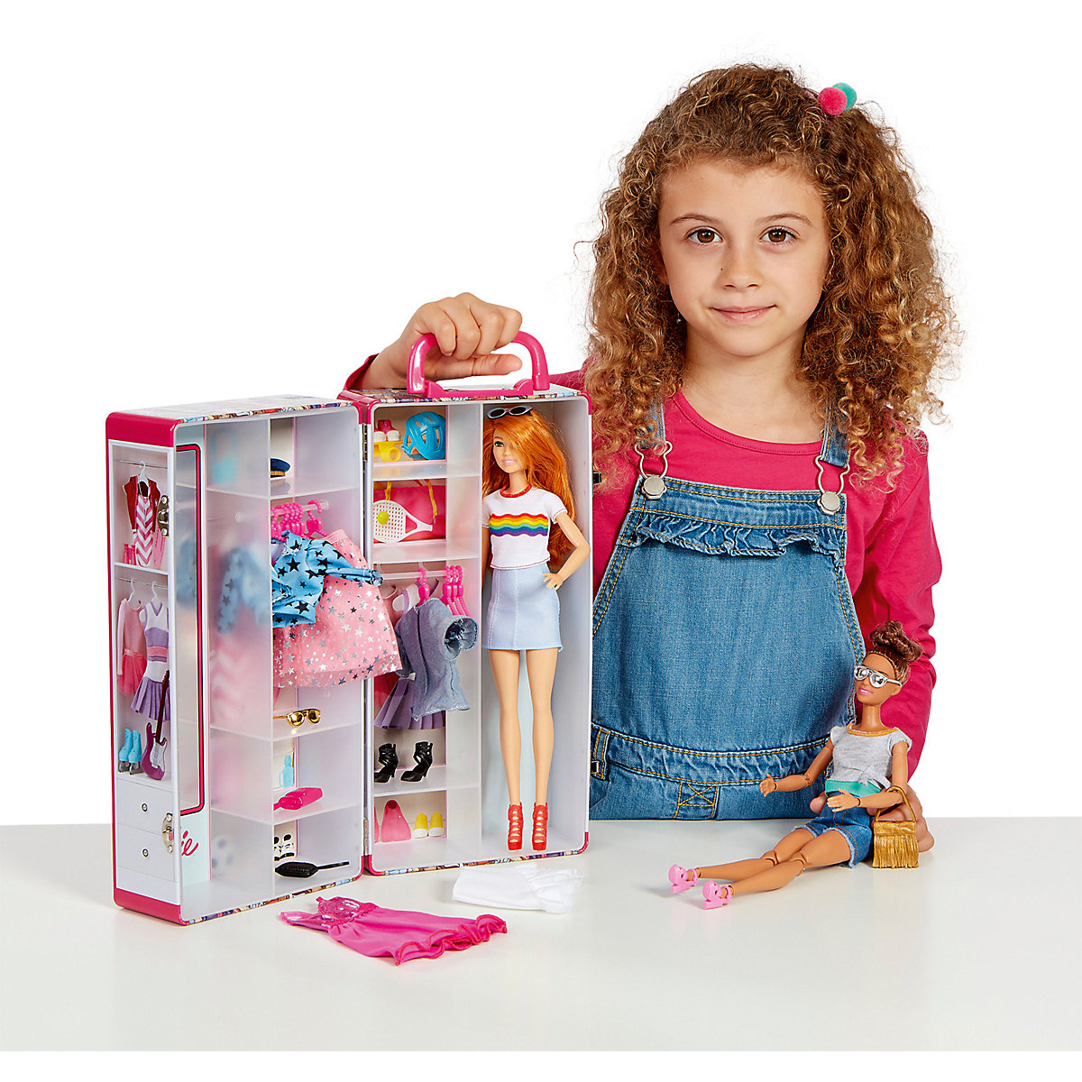 Theo Klein 5801 Barbie Schrankkoffer für Kinder mit Kleiderstangen und Fächern, Spielzeug für Kinder ab 3 Jahren, inkl. Zubehör