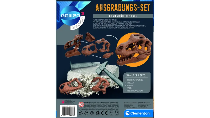 Clementoni - Galileo Ausgrabungs-Set Riesenschädel des T-Rex