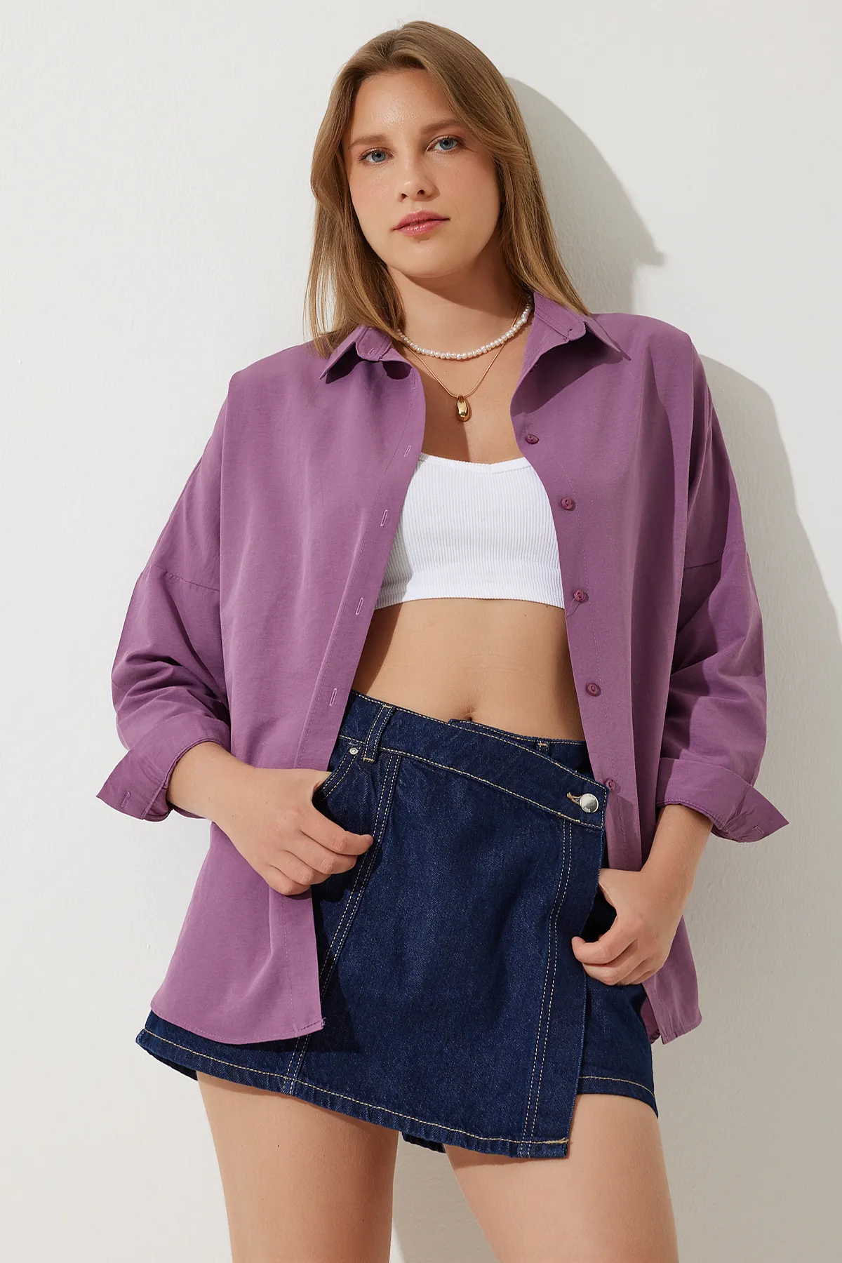 Happiness İstanbul  Hemd - Lila - Oversized