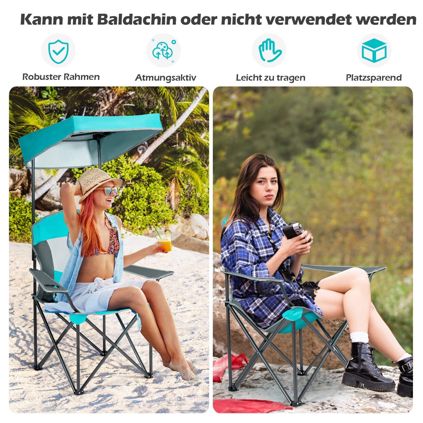 COSTWAY Campingstuhl, mit Becherhalter & Tragetasche, bis 150kg, klappbar