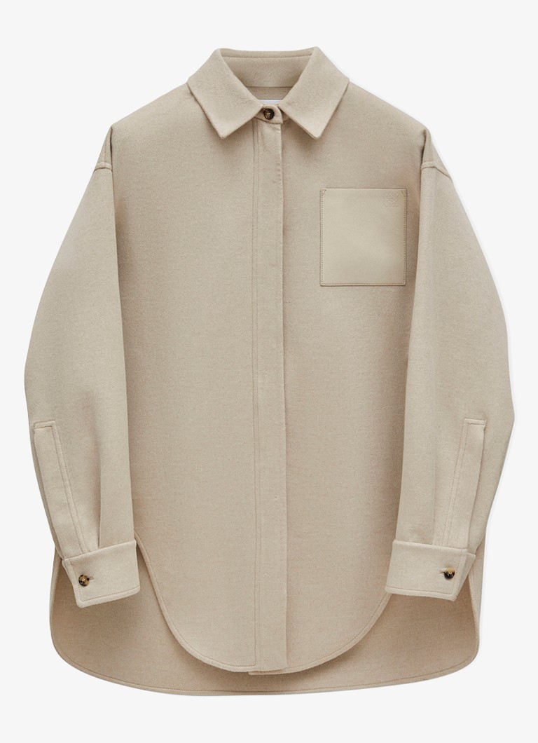 LOEWE Overshirt in cashmere blend with leather detail
