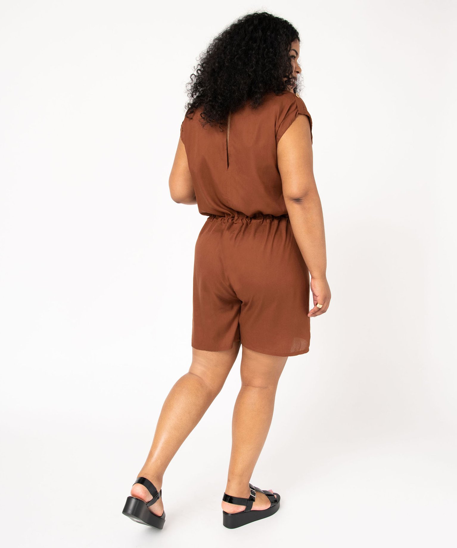 Combishort à manches courtes femme grande taille marron | GEMO