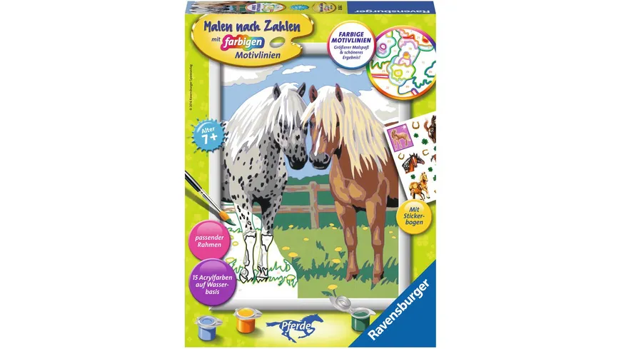 Ravensburger Beschäftigung - Malen nach Zahlen mit farbigen Motivlinien - Glückliche Pferde