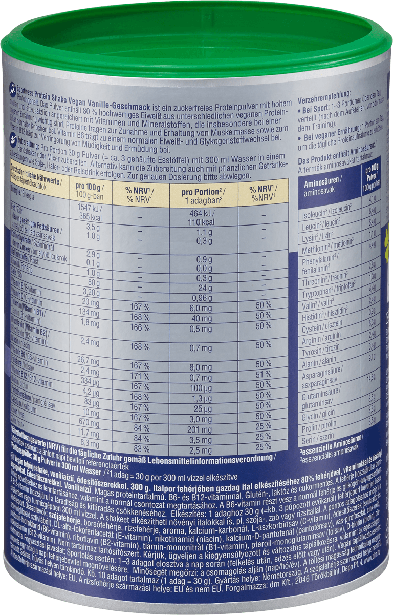 Proteinpulver, Protein Shake Vegan, Vanille-Geschmack, 300 g