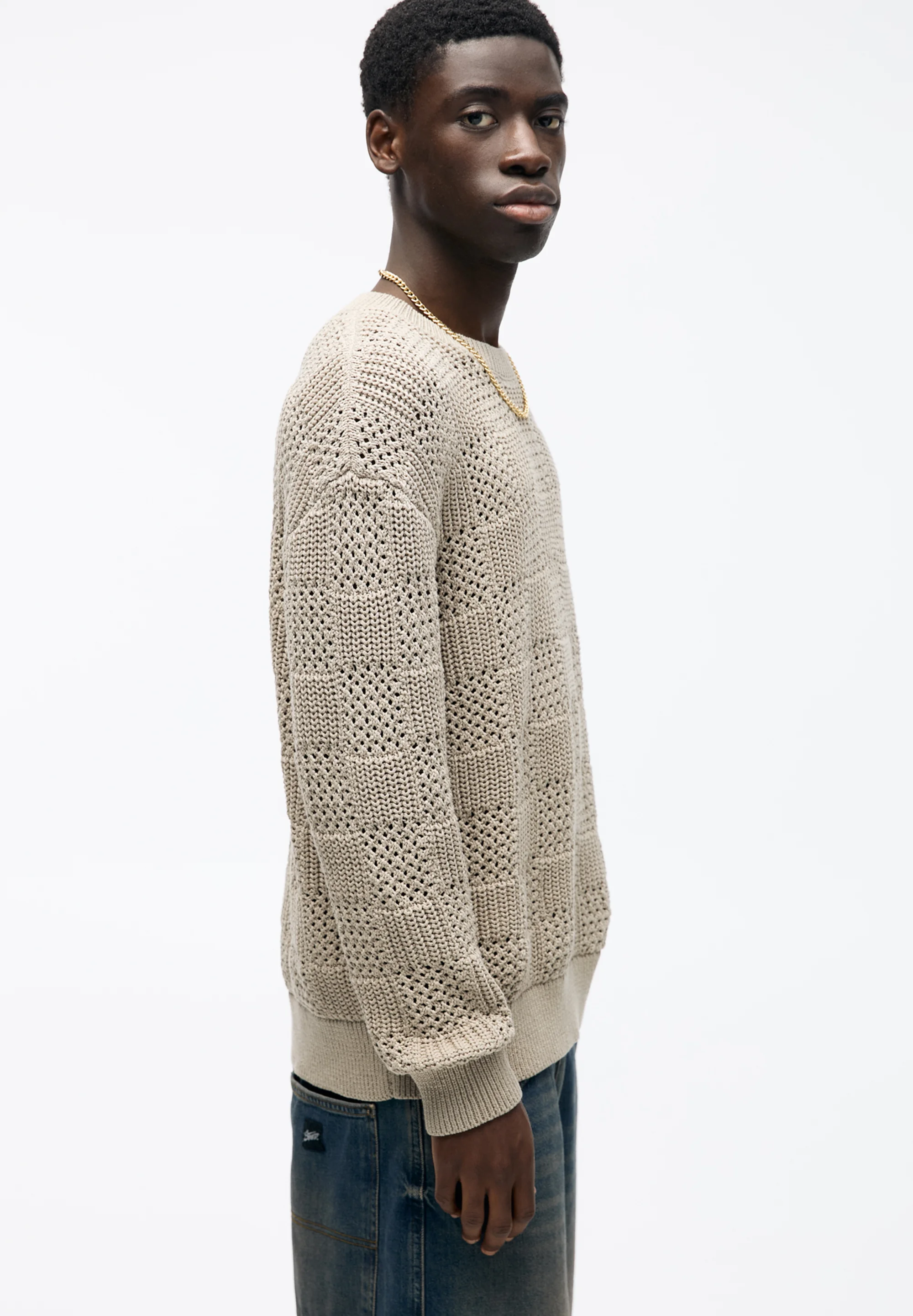 PULL&BEAR TEXTURED CHECK - Suéter