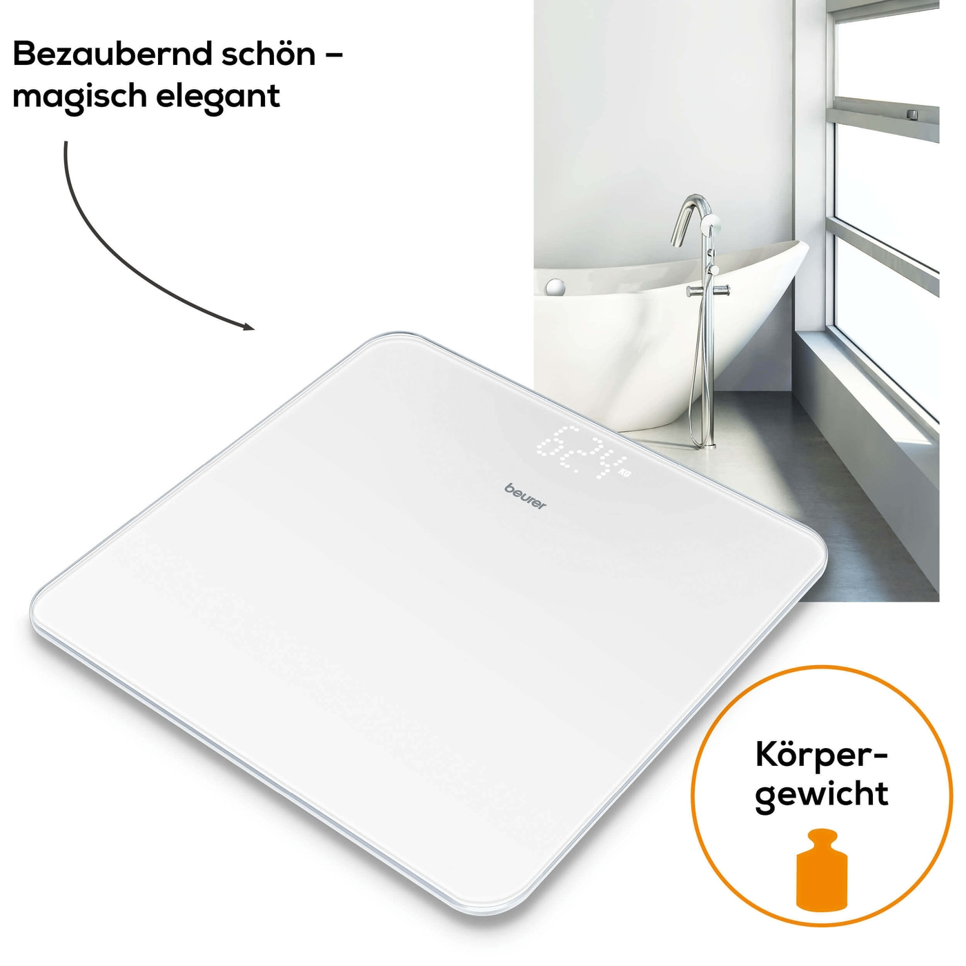 Beurer Glaswaage - GS 225-Personenwaage aus Glas mit unsichtbarem Magic-Display - bis 180 kg
