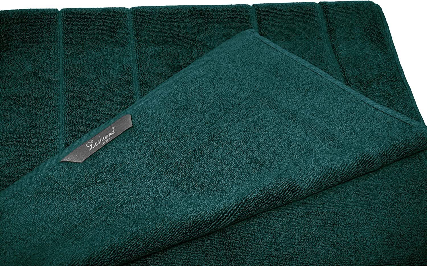 Badematte London Lashuma, Höhe 5 mm, schnell trocknend, Frottee, rechteckig, Dunkel grüner Badläufer Frottee 50x80 cm