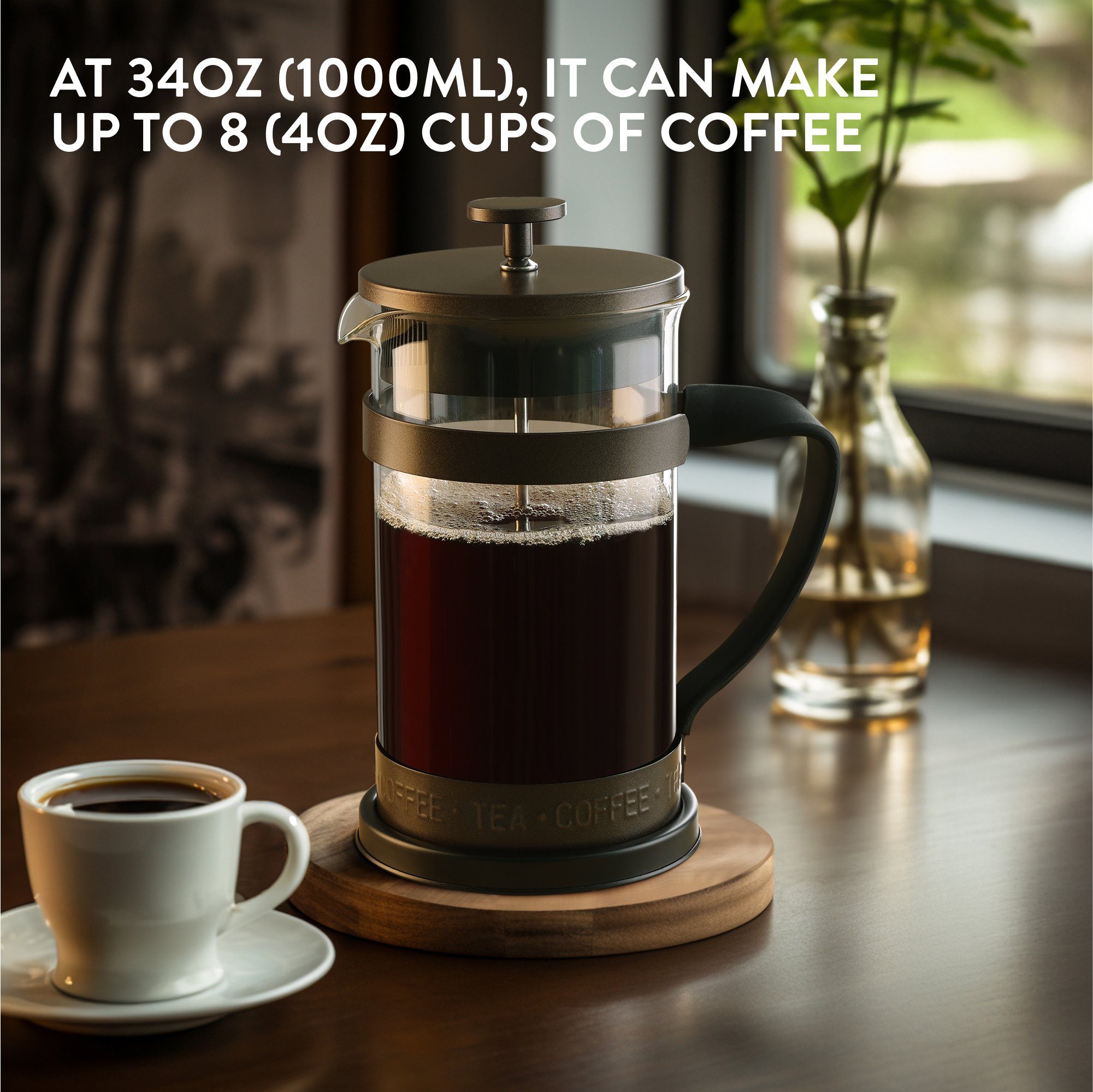Navaris French Press Kanne French Press Kaffeebereiter mit Edelstahl Filter - 1000ml Stempelkanne