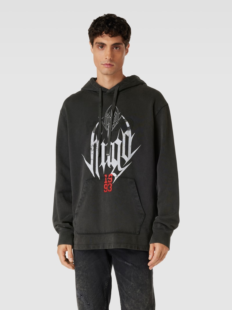 Hoodie mit Label-Print in anthrazit