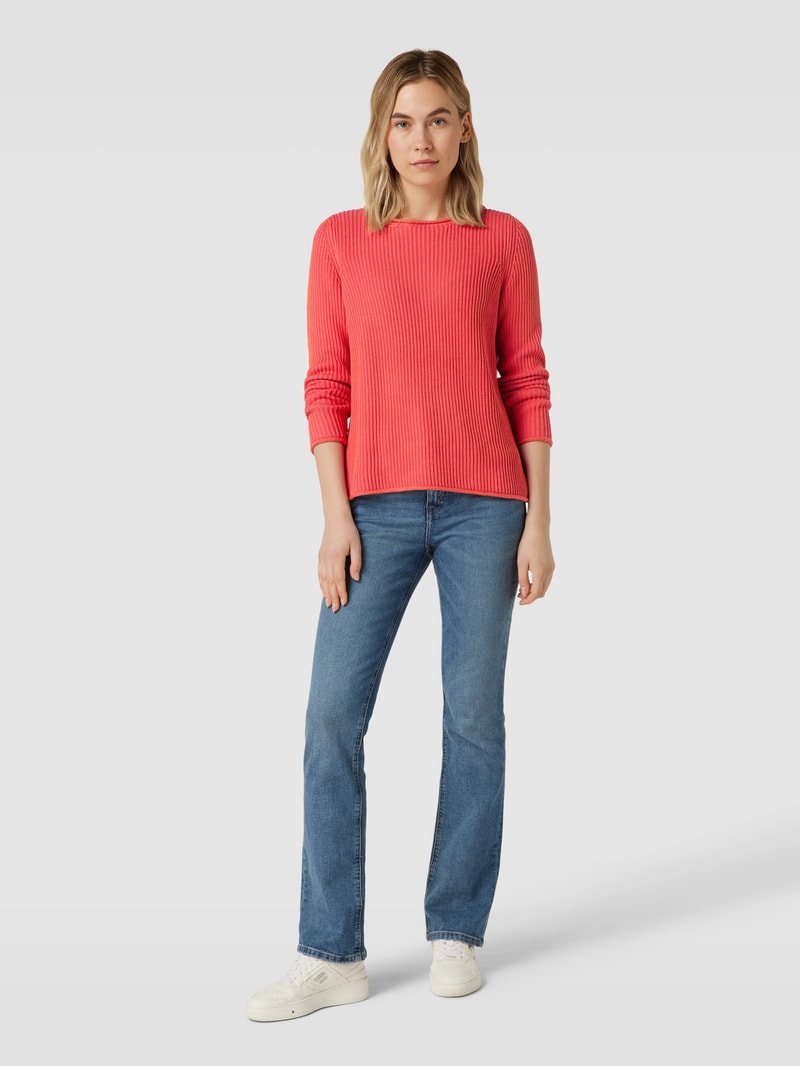 Strickpullover in Ripp-Optik in dunkel orange meliert