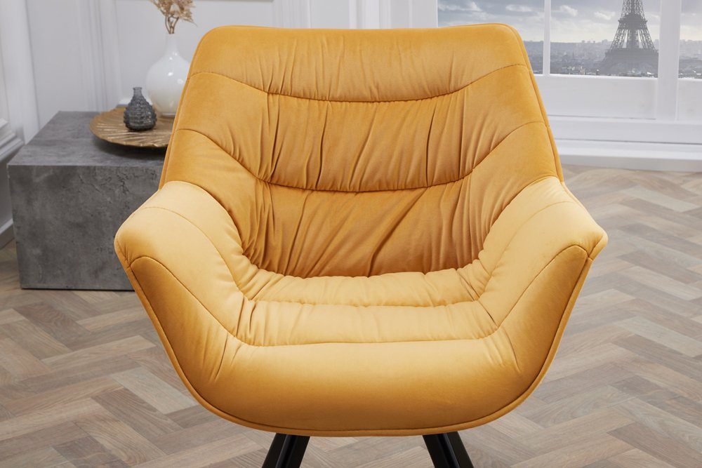 riess-ambiente Polsterstuhl THE DUTCH COMFORT senfgelb / schwarz (Einzelartikel, 1 St), Esszimmer · Samt · Metall · mit Armlehne · Retro