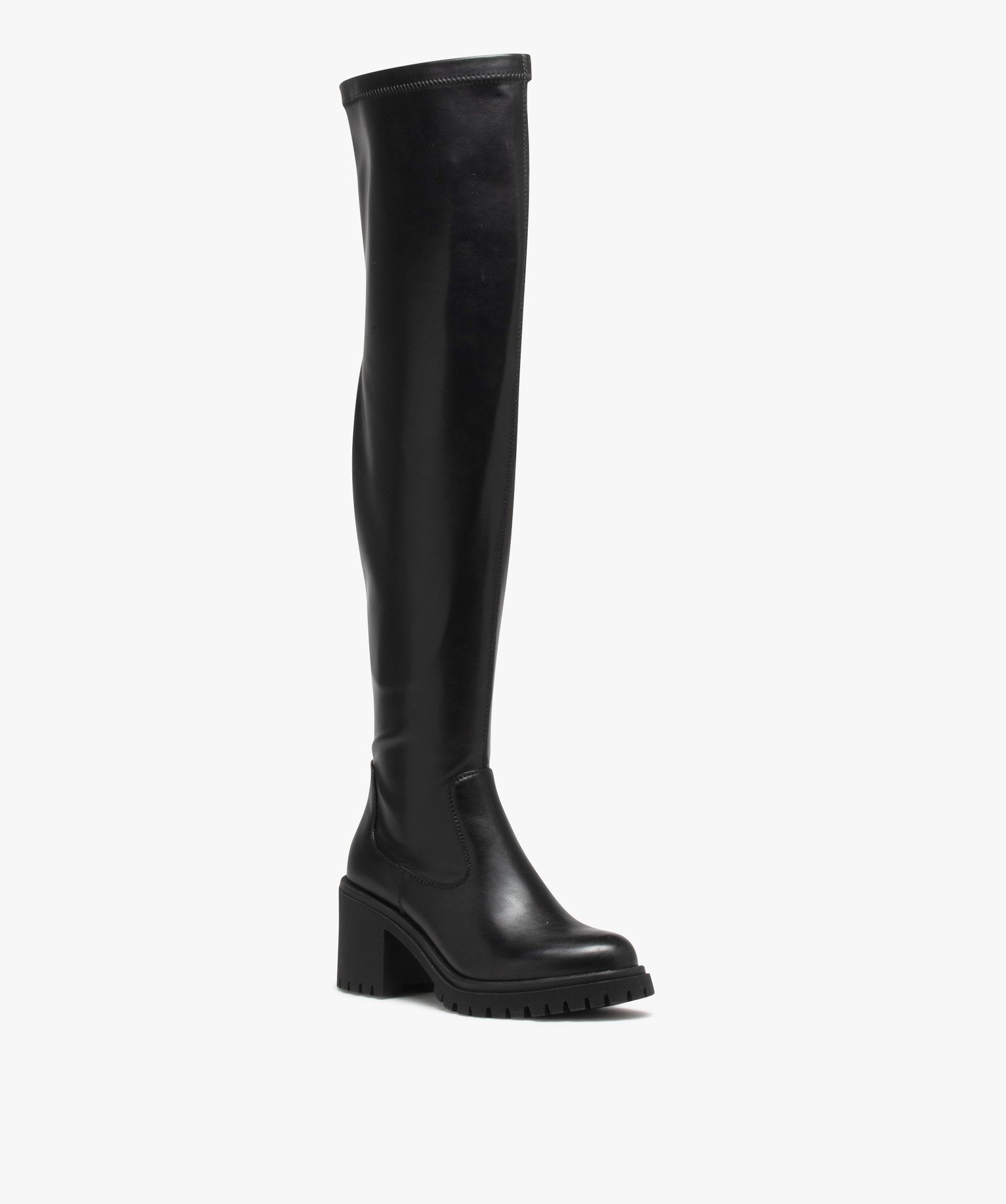 Bottes femme vernies à talon large et semelle crantée noir | GEMO