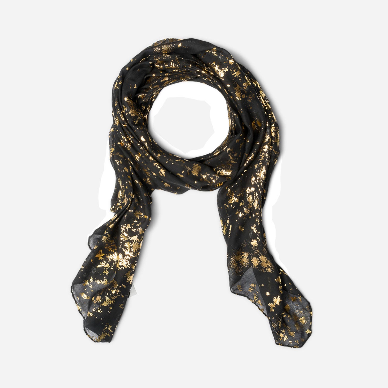Foulard TEXTO noir à motif floral or