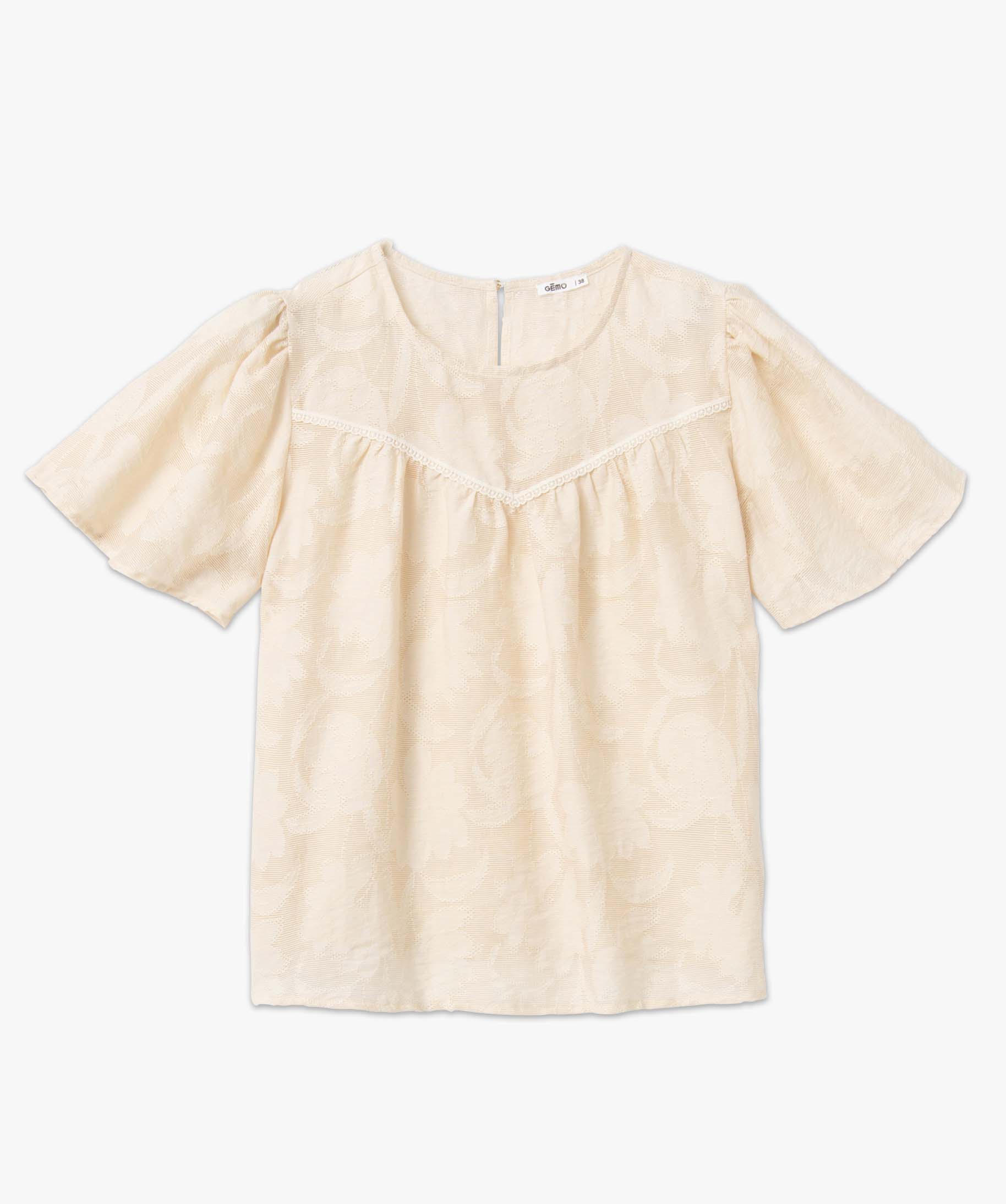 Blouse femme à motifs fleuris avec dentelle ecru | GEMO