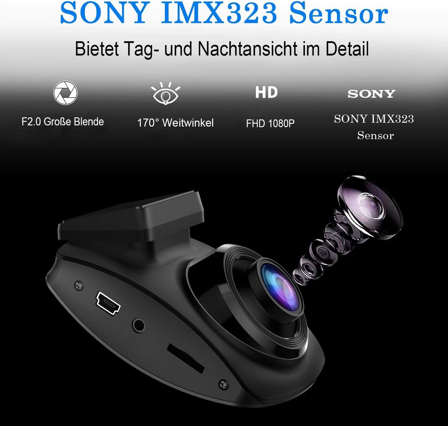 Mutoy Autokamera Dashcam WiFi Full HD 1080P,2 Zoll Bildschirm,170°Weitwinkel Dashcam (Full HD, WLAN (Wi-Fi), Auto Kamera mit Notzeichnung, Schleifenaufzeichnung, Parküberwachung/G-Sensor, Bewegungserkennung)
