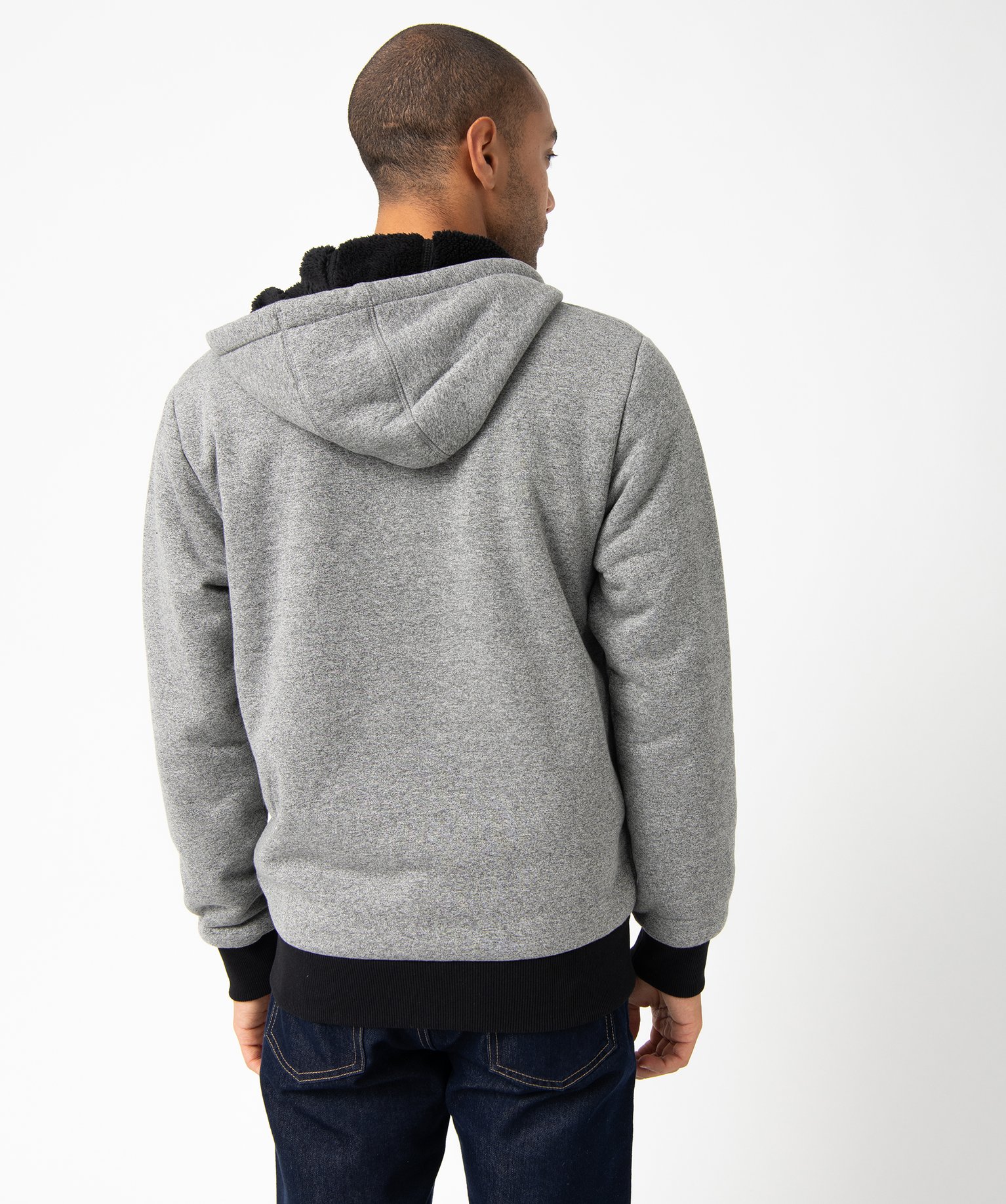 Sweat homme à capuche avec doublure sherpa gris | GEMO