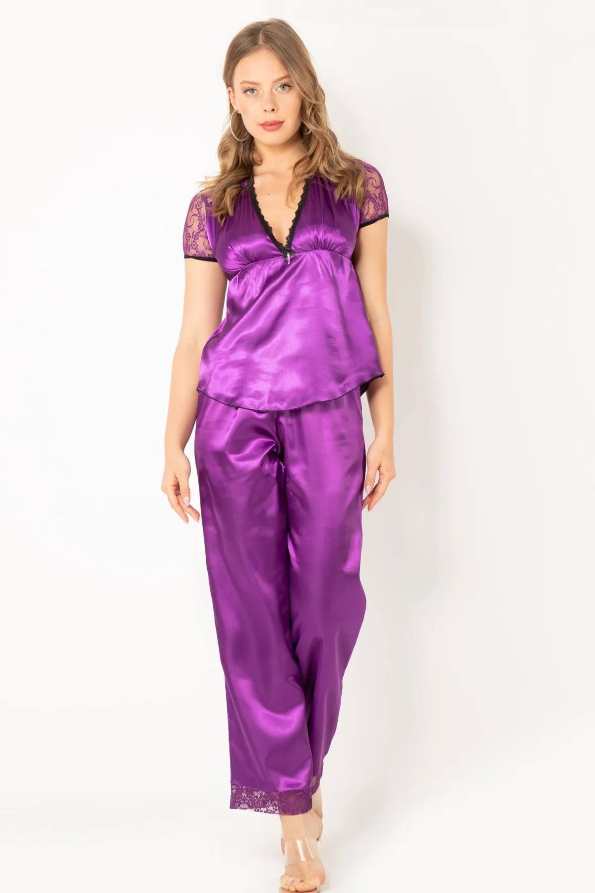 Miorre  Damen-Pyjama-Set aus Satin mit kurzen Ärmeln