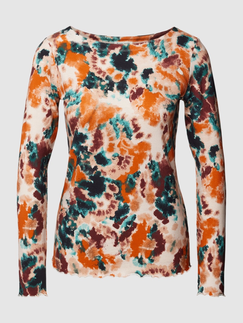 Longsleeve mit Wellensaum und Allover-Muster in orange