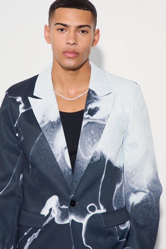 Lockerer Blazer mit Marmor-Print