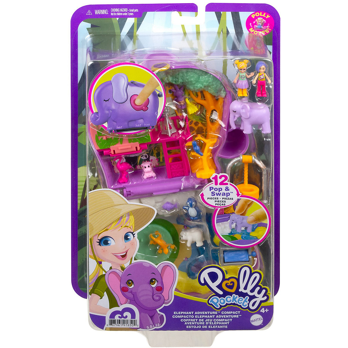 Polly Pocket Elefantenabenteuer Schatulle mit 2 Puppen und 5 Überraschungen