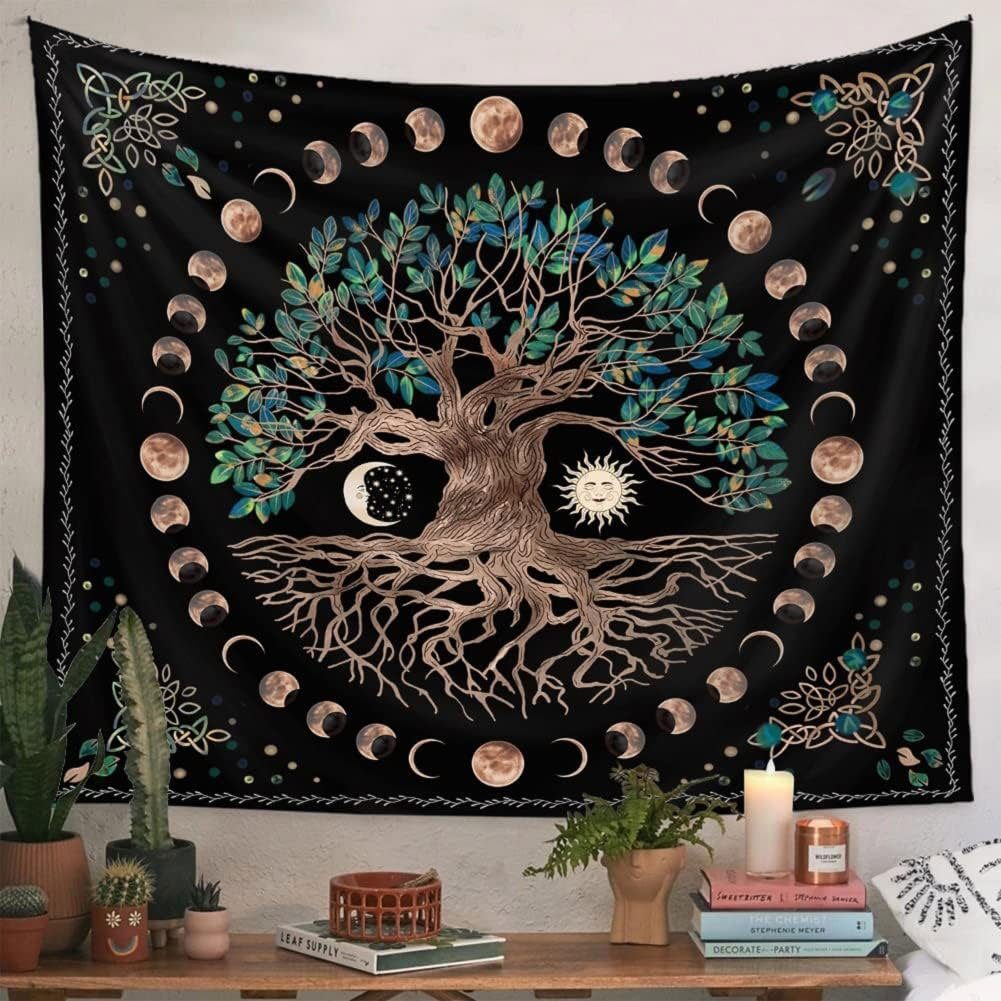 Wandteppich Baum des Lebens Wandteppiche Mondphasen,Tagesdecke Zimmer Schlafzimmer, Sarfly, 100% Polyester, Stoff weich, zum Aufhängen an der Wand geeignet.