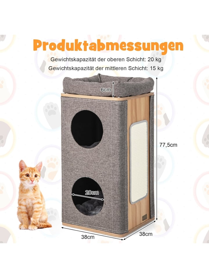 COSTWAY 3-stöckige Katzenhöhle in Grau günstig kaufen onesize