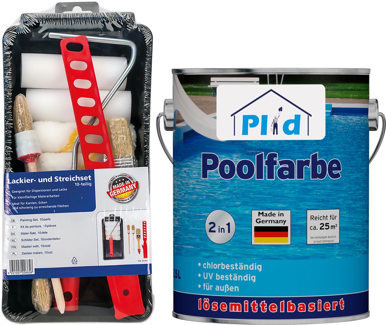 Plid Premium Poolfarbe Schwimmbeckenfarbe Unterwasserfarbe Poolblau Set Blau