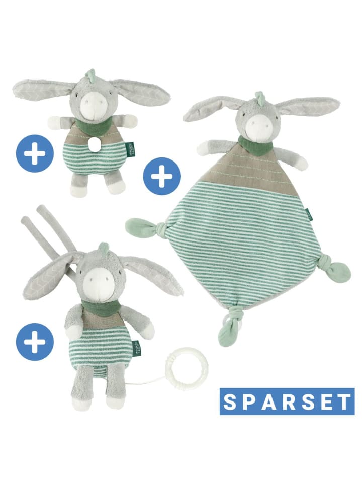 Fehn 3-tlg. Geschenk-Set zur Geburt Eselchen Exklusiv - in grau,gruen günstig kaufen onesize