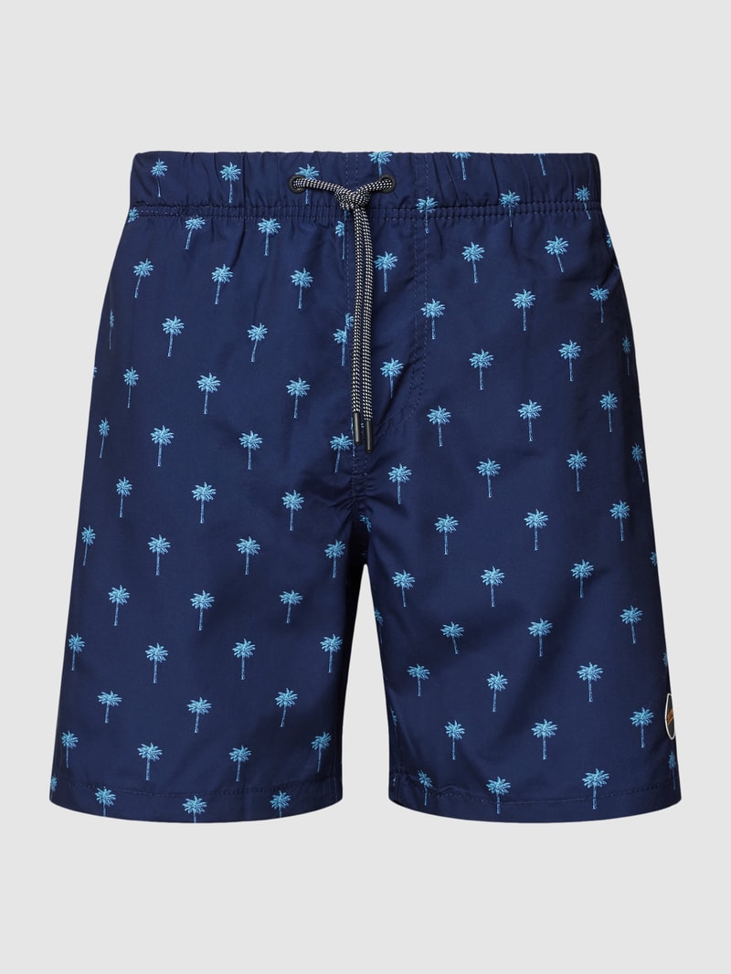 Badehose mit Motiv-Print Modell 'palm' in dunkelblau