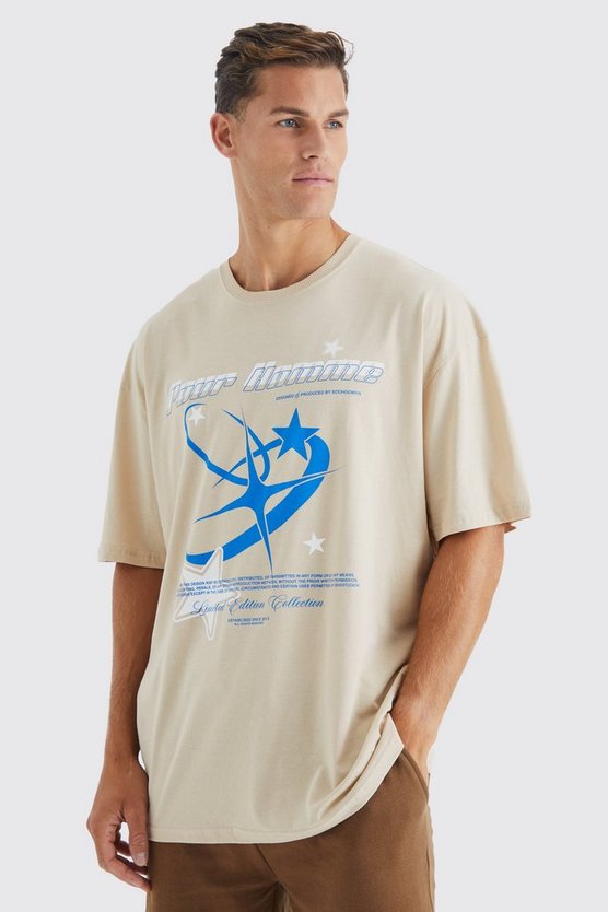 Tall Oversize T-Shirt mit Pour Homme Y2k Stern-Print