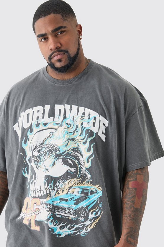 Plus Worldwide Gothic T-Shirt mit Acid-Waschung