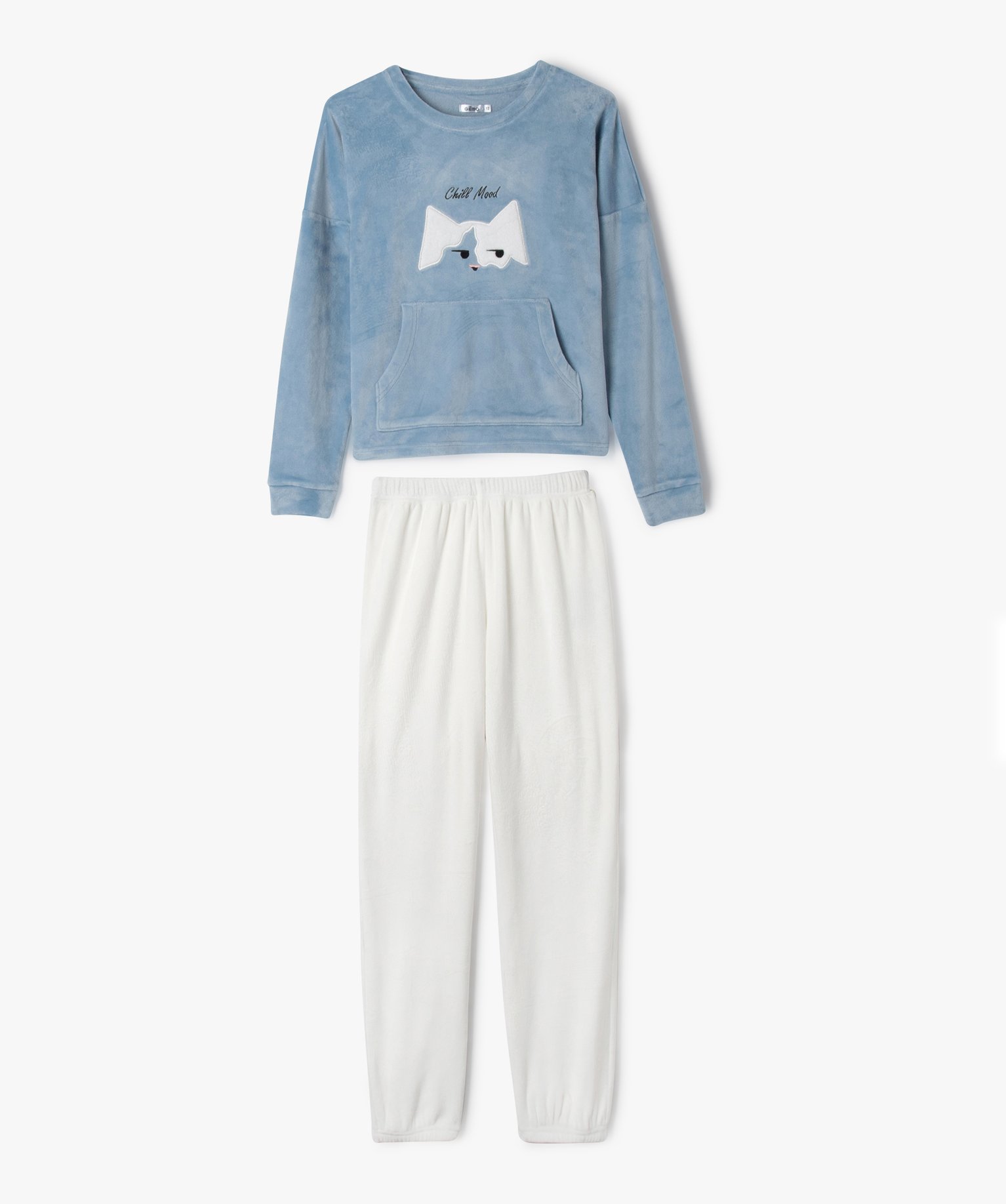 Pyjama en velours avec motif brodé fille bleu | GEMO