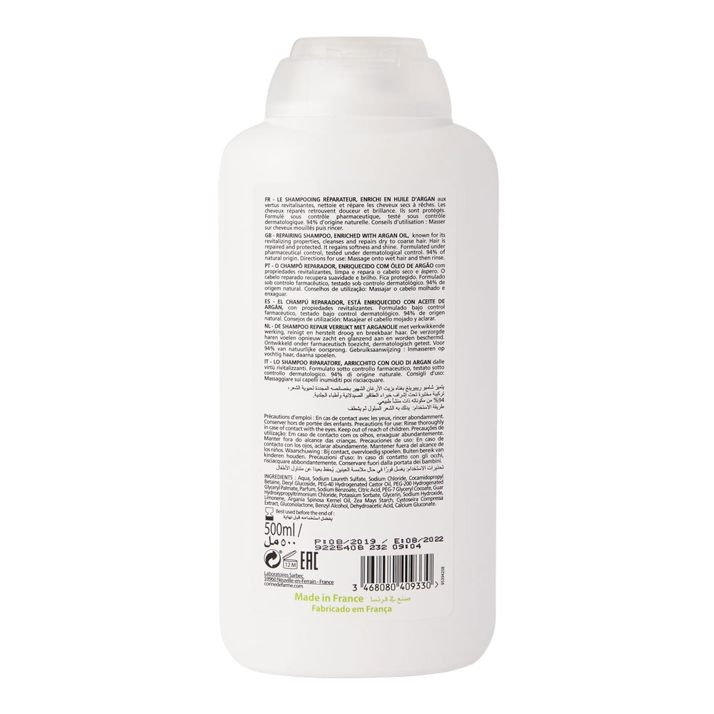 corine de farme Shampooing réparateur à l'huile d'Argan Capillaires