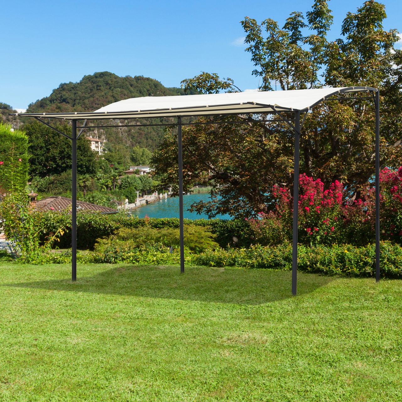 Outsunny Pavillon Gartenpavillon Markise mit klappbarem Seitendach 300 x 250 cm